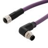 IP68防护等级M12 5针B编码直角公头到母头， 工业拖链等级， 聚氨酯PUR护套，23AWG，紫色，1米的图片