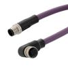 IP68防护等级M12 5针B编码公头到直角母头， 工业拖链等级， 聚氨酯PUR护套，23AWG，紫色，1米的图片