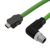 ‌ix工业级超六类以太网线缆组件，ix A公头至直角M12 X编码公头，26AWG SF/UTP双屏蔽，高柔性拖链级VW-1 FT2 PUR外被，绿色，10英尺的图片