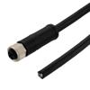 M12 DC Power Cable Assembly, 4 Position T Code, IP68 IP69K, Female to Open, 16AWG, 63V, 12A, UL 20233 TPU Jacket, Black, 1M的图片