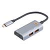USB-C 3.2 Gen 2 Hub, 10Gbps, 4 Ports, Type C Male to 2x Type C Female and 2x Type A Female, Aluminum Alloy Shell, Gray, Dongle Style, 15cm的图片